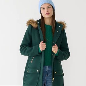 EUC✨ JCREW Chateau PARKA in Italian stadium-cloth wool dark forest green 10